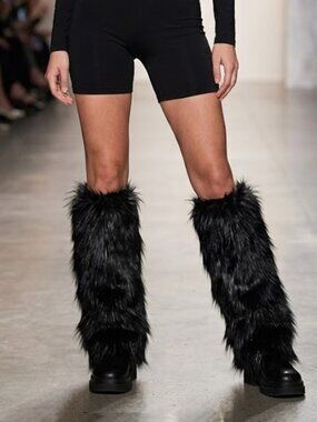 Black Faux Fur Statement Leg Warmers